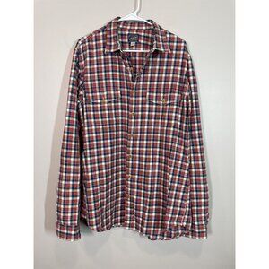 J.Crew Mens LT Plaid Flannel Shirt 100% Cotton Button Down Red Blue White Preppy